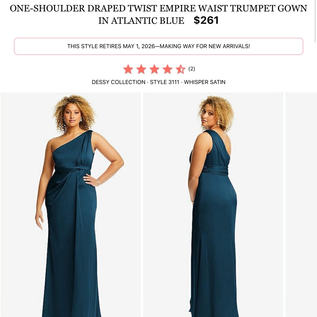 Dessy Collection One-Shoulder Satin Gown In Atlantic Blue